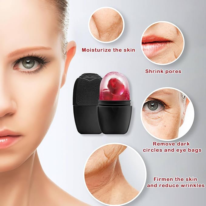 XHJRI Ice Face Roller Massager,Ice Cube Roller for Face, Eyes and Neck Naturally Conditioning and Skin Care,De-Puff Eye Bags,Reduce Migraine Pain,Reusable Massage Silicone Ice Mold (New Black)-Velvo Beauty