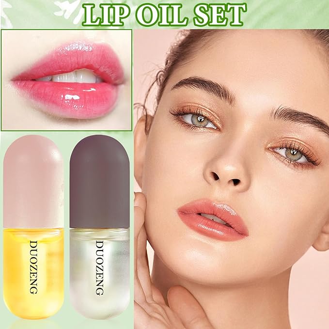 Lip Plumper Set,Lip Plumper Oil Gloss Moisturizing Lip Plumper Lip Care Serum,Hydrating Plump Gloss Reduce Fine Lines,Lip Plumper for Day & Night Use Set B（2Pcs）-Velvo Beauty