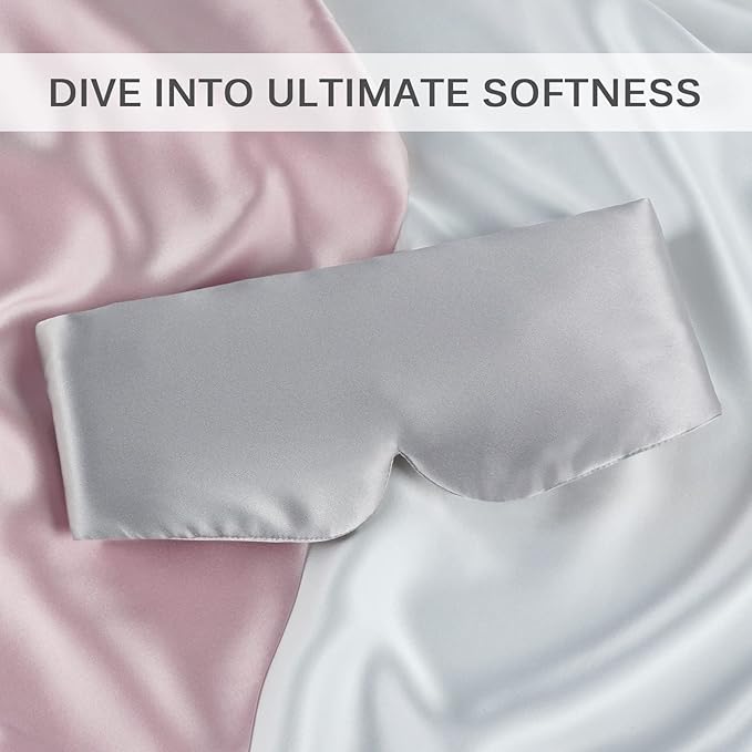 Zenssia 100% Mulberry Silk Sleep Mask Eye Mask for Man and Woman with Adjustable Headband, Full Size Large Sleep Mask & Blindfold for Total Blackout for All Night Sleep, Travel & Nap-Silvergrey-Velvo Beauty