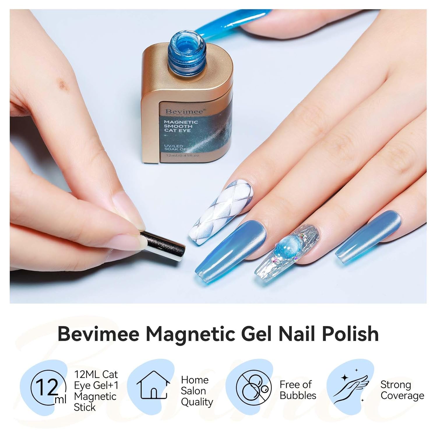 Moonlight Cat Eye Gel Nail Polish 12ML Blue Glitter Magnetic Gel Polish Velvet Ceramic Effect Crystal Shimmer Cateye Soak Off Manicure Salon At Home 1Pc-Velvo Beauty