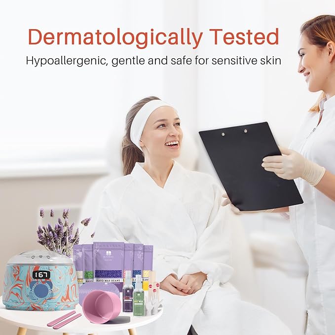 BLITZWAX Brazilian and Bikini Waxing Kit for Women, Hard Wax Warmer for Face, Legs and Body, At Home Hair Removal Kit, Beginner Friendly, Effective on Coarse Hair, Pool Swirl Design-Velvo Beauty