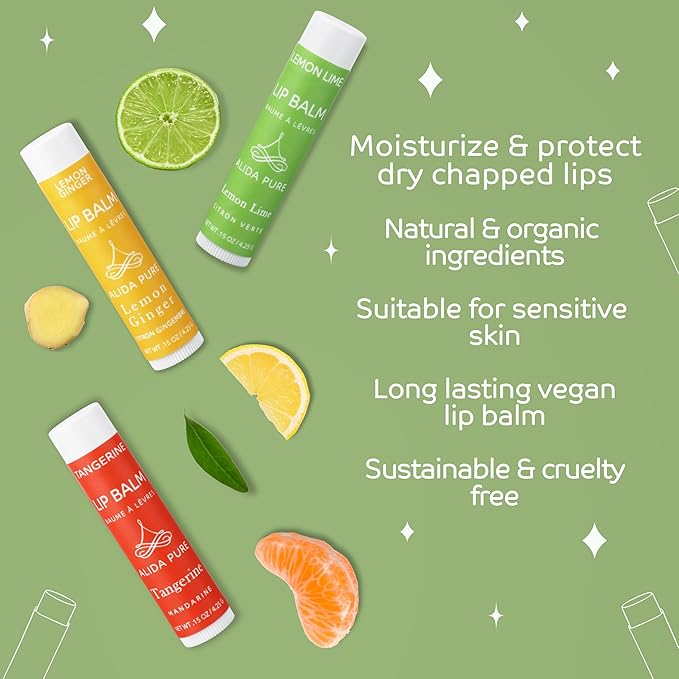 Citrus Lip Balm Collection, Vegan Lip Balm Set, Bees Wax Free, Coconut Oil Free, Avocado Oil, Organic Jojoba Oil, Vitamin E, Natural Moisturizer For Dry Cracked Lips, 3 Tube Set-Velvo Beauty