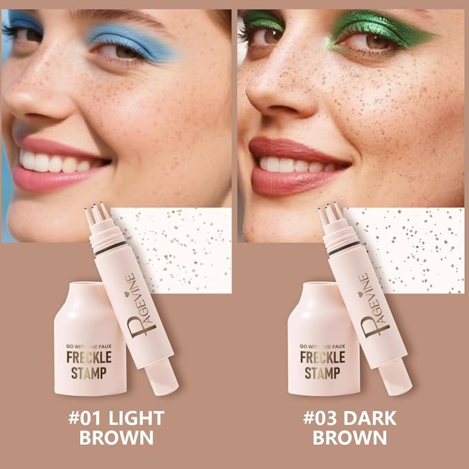 Freckle Stamp - Freckle Pen Waterproof, Long Lasting Fake Freckles, Quick Dry 5-Point Faux Freckles Stamp Cushion Stain Marker in One Press Natural and Lifelike Sunkissed Pencil Tool Makeup (#3-Dark)-Velvo Beauty