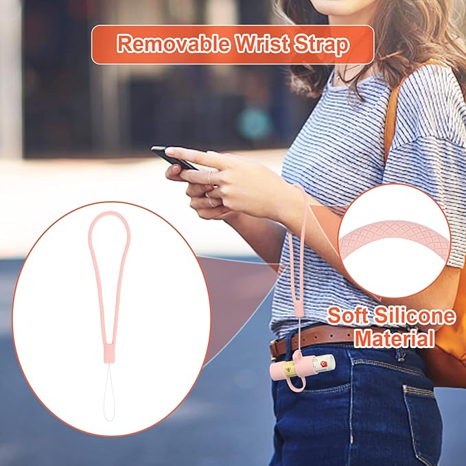 Desing Wish Silicone Lip Balm Holder with Cap Cover Portable Chapstick Holder Keychain Sleeve Lip Balm Key Chain with Key Ring and Wrist Strap Lanyard - Pink-Velvo Beauty