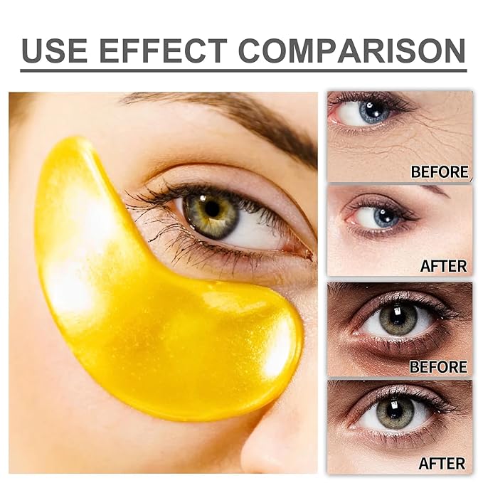 24K Collagen Eye Mask 60 Pcs Moisturzing Eye Pads for Puffy Eyes, Dark Circles, Under Eye Bags, Anti-Wrinkle, Moisturizing, Eye Skin Care Fast Absorption Eye Patches Gel for Women Man-Velvo Beauty