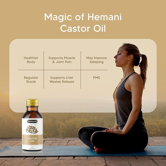 Hemani Castor Oil Ricinus communis - 30mL | Natural Skin & Hair Care, Pure Cold-Pressed Oil for Radiant Glow, Anti-Aging, Hydration & Wellness.-Velvo Beauty