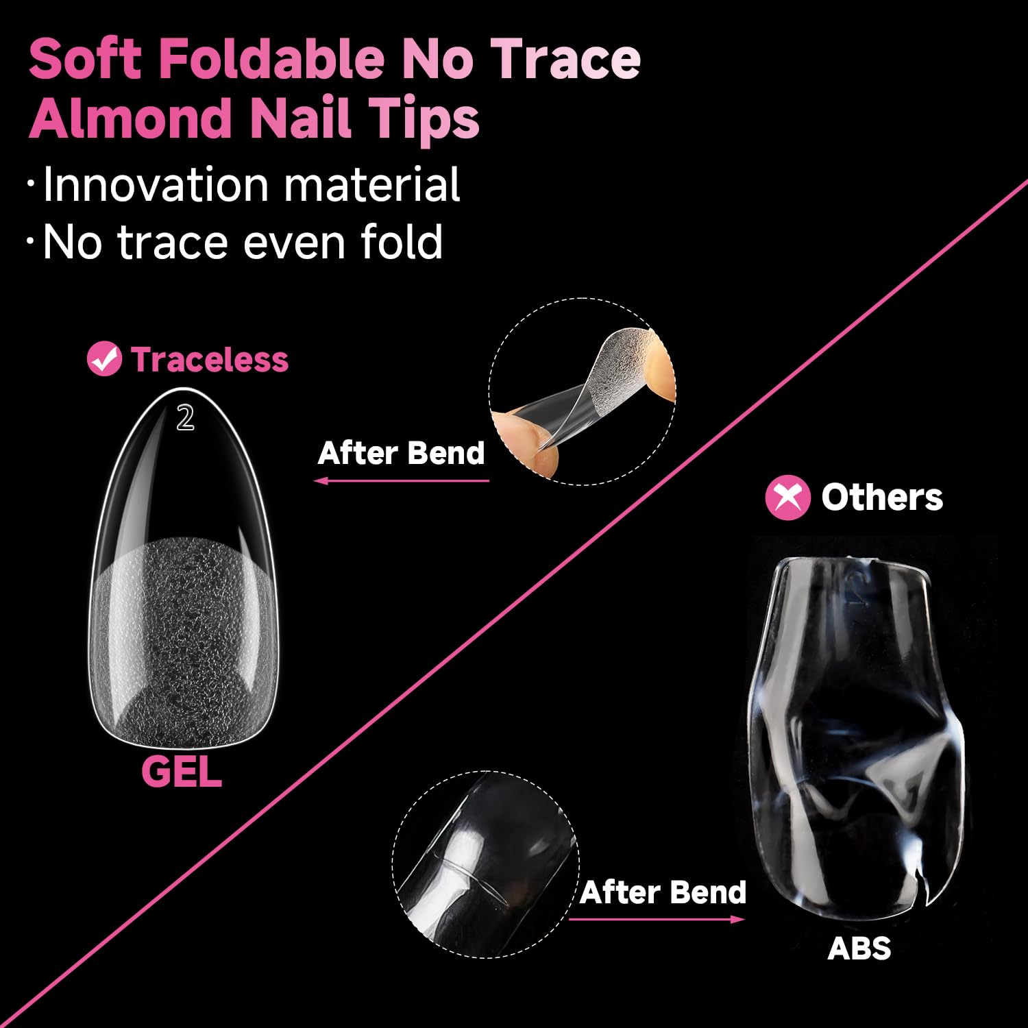 UNA GELLA Medium Almond Nail Tips, 312pcs Almond Gel Nails Tips Shape Pre Etched Full Cover Clear Fake Acrylic Pointed Press On Nails No C Curve for Nail Extension Art DIY Salon 12 Sizes-Velvo Beauty