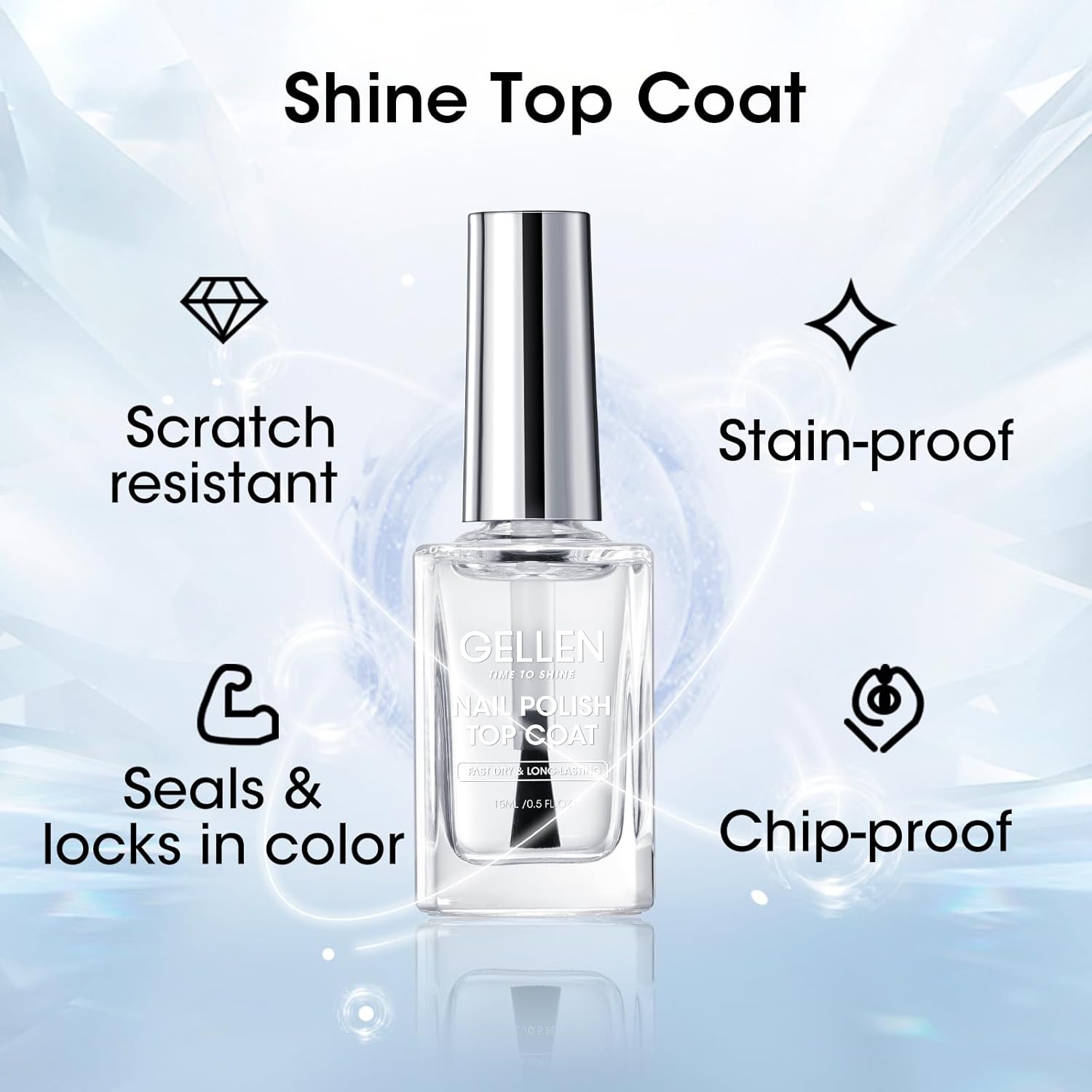 Gellen Clear Nail Polish Base Top Coat, No Wipe Shine Top Coat & 4-In-1 Tinted Nude Base Coat Strengthens Nails - Calcium, Quick Dry Natural Color Regular Nail Polish, Not UV Gel, Hema Free, Non-toxic-Velvo Beauty