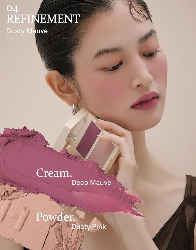 hince True Dimension Layering Cheek - Cream & Pressed Powder 2 Different Shades & Textures - Silky Seamless Long Lasting Blush Makeup - Muted Beige & Elegant Rose Beige (1, REFINEMENT, L004)-Velvo Beauty