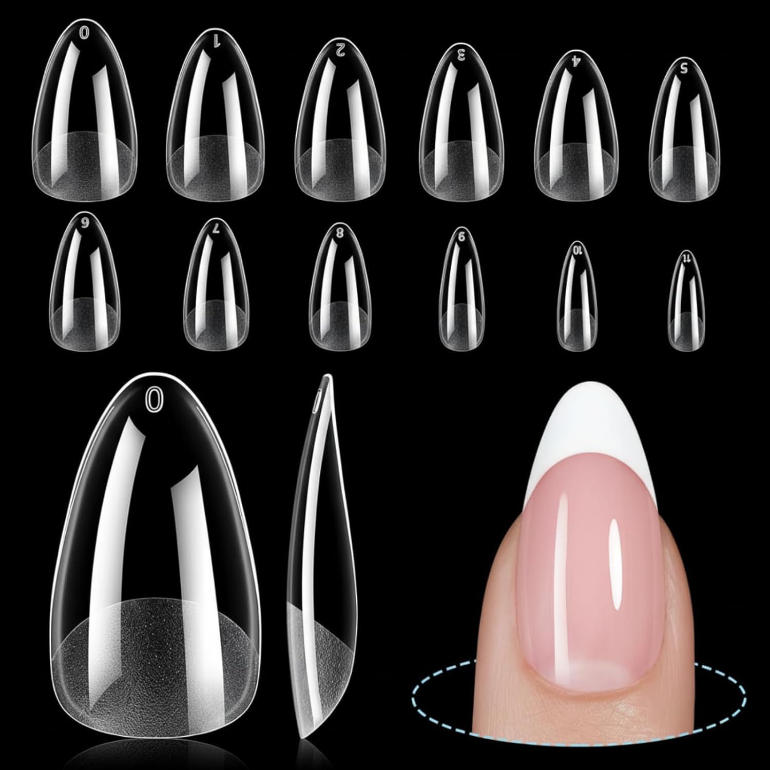 TOMICCA Medium Almond Nail Tips, 192Pcs 12 Sizes Acrylic Pre Buffed Medium Almond False Tips, Full Cover Half Matte Nails for Nail Art Extension Press on Nails-Velvo Beauty