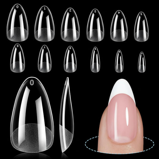 TOMICCA Medium Almond Nail Tips, 192Pcs 12 Sizes Acrylic Pre Buffed Medium Almond False Tips, Full Cover Half Matte Nails for Nail Art Extension Press on Nails-Velvo Beauty