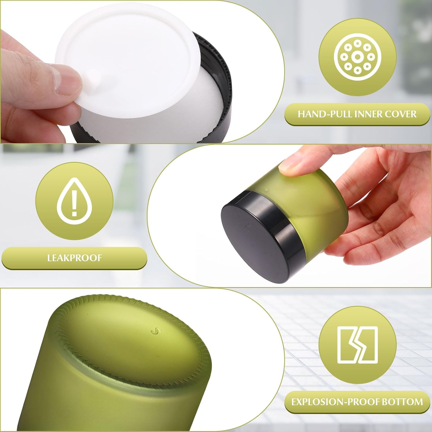 Domensi 48 Pcs 2 oz Glass Jars with Lids Travel Size Round Leakproof Empty Cosmetic Jars with Inner Liners Lid for Storing Makeup Lotions Face Cream Ointments Candle DIY Making (Pea Green)-Velvo Beauty