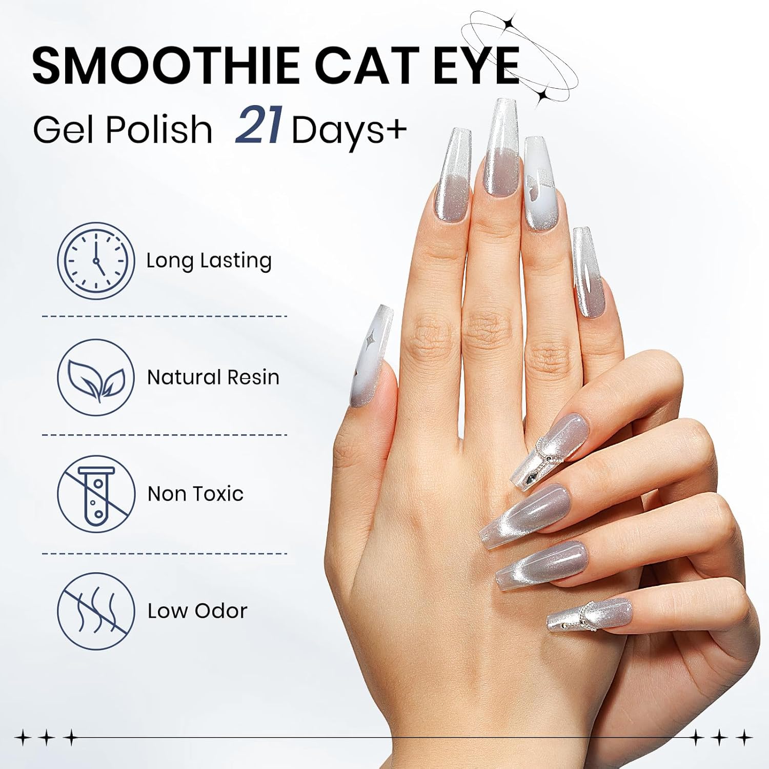 Silver Cat Eye Gel Polish, Magnetic Holographic Gel Nail Polish Glitter Shimmer Gel Polish with Magnet Soak Off U V Gel Salon DIY at Home, 0.5 OZ-Velvo Beauty
