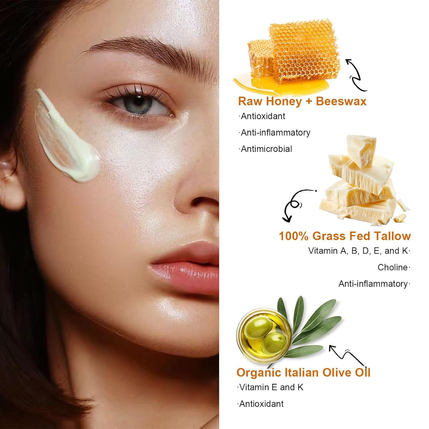 Marromi Beef Tallow for Skin, Tallow Honey Balm, Organic Grass-Fed Beef Tallow Balm with Raw Honey, Natural Soothing Moisturizing (1Pc, 2ounce)-Velvo Beauty