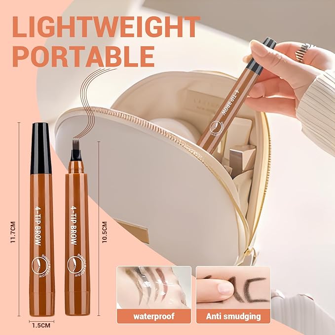 2025 New Magic Eyebrow Pencil, 3D Waterproof 4 Tipped Precise Brow Pen Microblading Eyebrow Pencil Contouring Pen Fine Stroke Microblading Creates Natural (Black)-Velvo Beauty