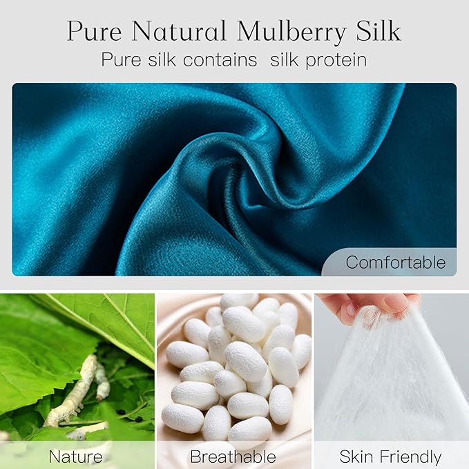 100% Natural Silk Eye Mask for Women Men, Soft Pressureless Cooling Blackout Eye Covers for Sleeping, Large Size Sleep Mask fits All Heads Adjustable, 1PC, Vivid Blue-Velvo Beauty