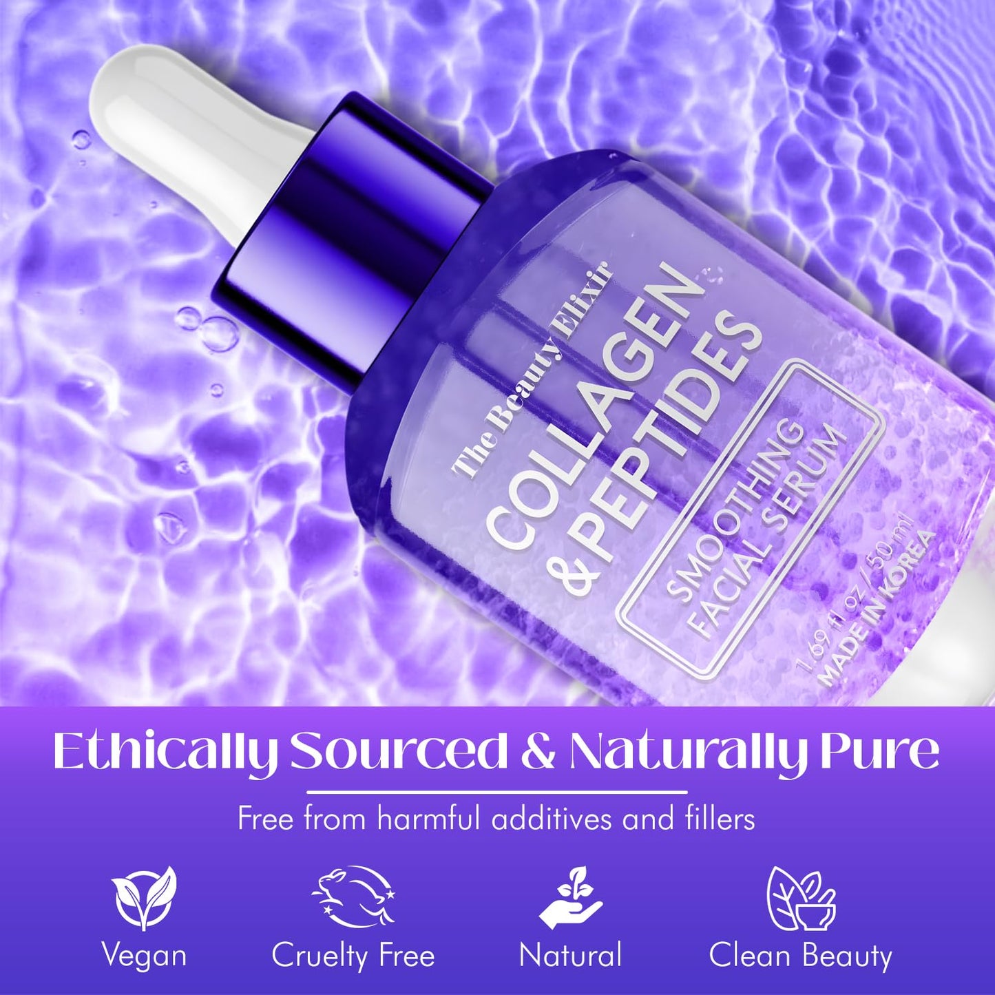 Collagen & Peptides Serum For Face - Dermatologist Tested, Anti-Aging, Hydrating & Repairing Treatment for Fine Lines & Wrinkles - Clean Beauty, Cruelty-Free Korean Skincare - 1.69oz-Velvo Beauty