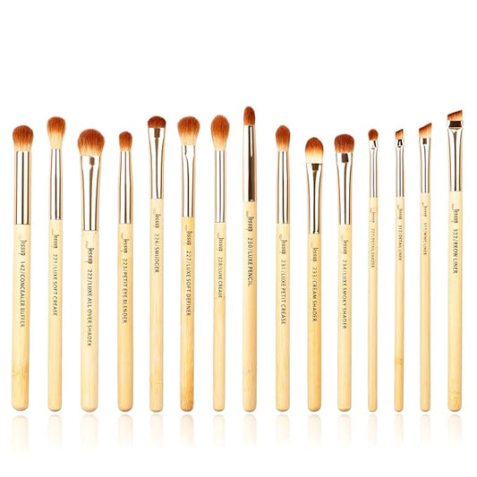 Jessup Eye Makeup Brushes Set, Premium Synthetic Eyeshadow Blending Concealer Eyebrow Eyeliner Brush, 15pcs Labeled Bamboo Make Up Brushes T137-Velvo Beauty