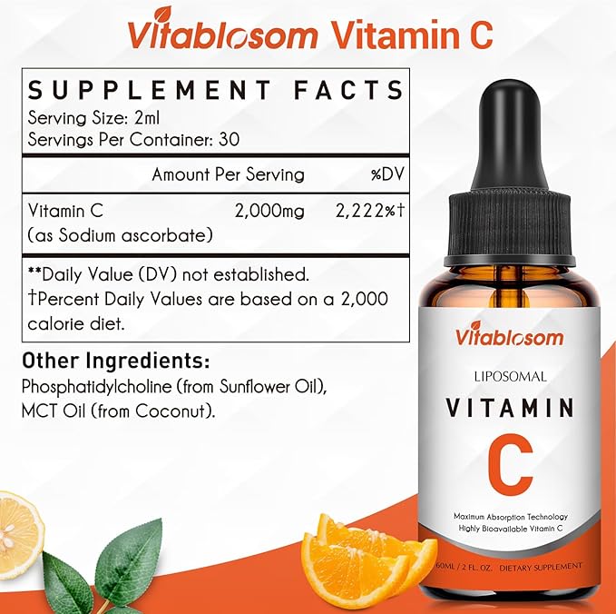 Liposomal Vitamin C Liquid Drops Supplement for Adults, Maximize VIT C, 60ml (1 Bottle)-Velvo Beauty
