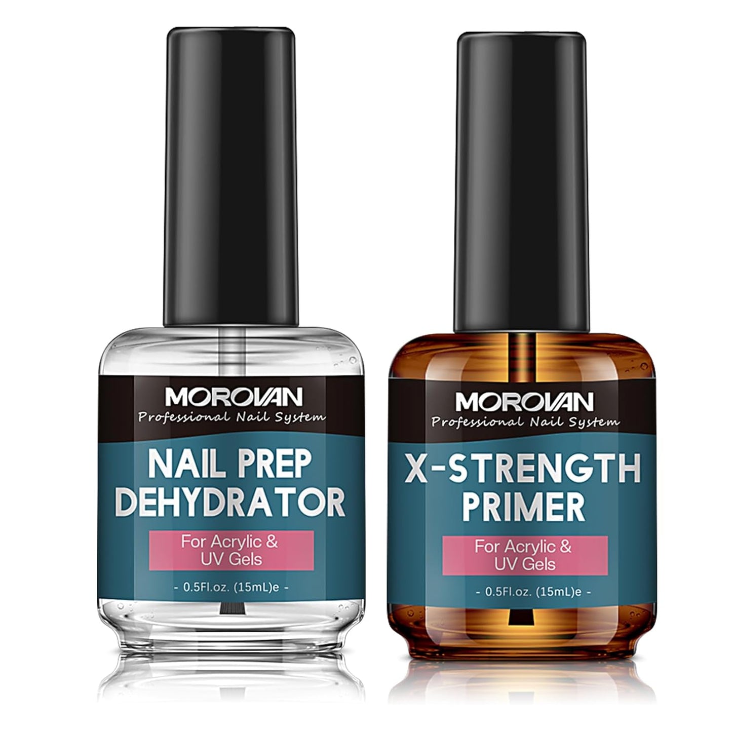 Morovan Nail Prep Dehydrate and Primer X-strength, No Burn Non Acid Nail Primer and Dehydrator for Acrylic Powder Fast Dry 0.5oz-Velvo Beauty