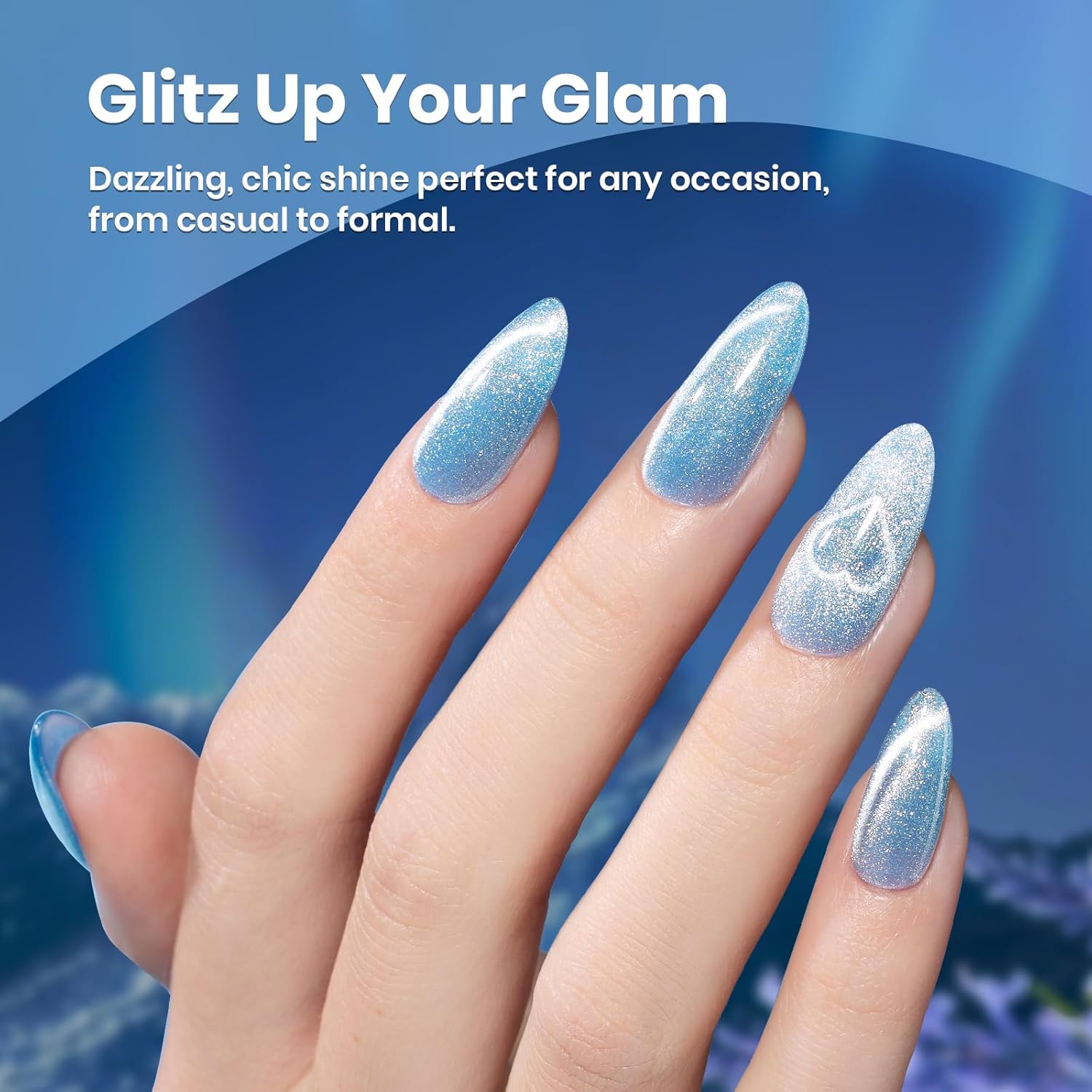 Beetles Blue Cat Eye Gel Polish, 15ML Light Blue Cat Eye Glitter Gel Polish with Magnet Soak Off UV Shimmer Velvet Gel Arctic Aurora Series French Nail Art Design Manicure Gifts for Women-Velvo Beauty