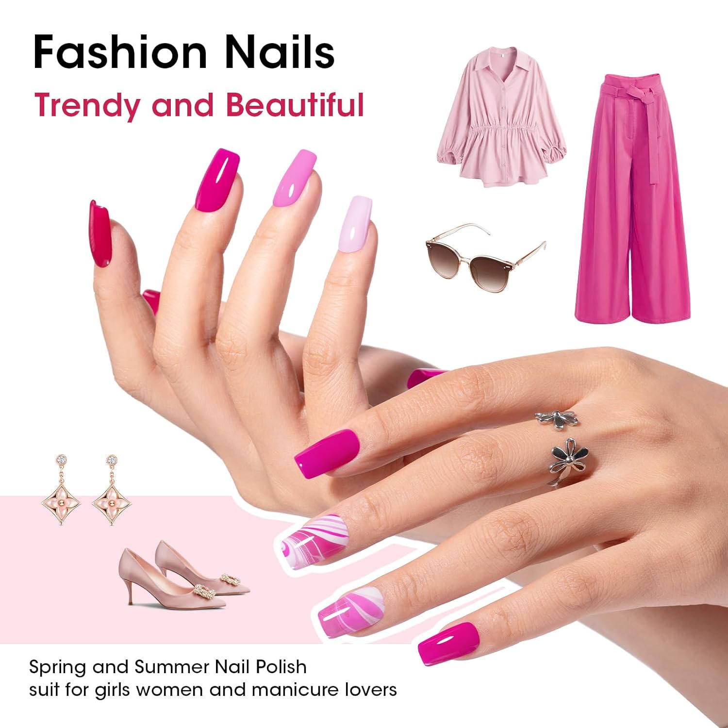 GELLEN Hot Pink Nail Polish, Pinkish Purple Natural Traditional Regular Nail Polish Quick Air Dry 6-Set For Acrylic Natural Nails Toes Home Salon, Non UV Gel, Chip Resistant, Hema Free, Toxin Free-Velvo Beauty