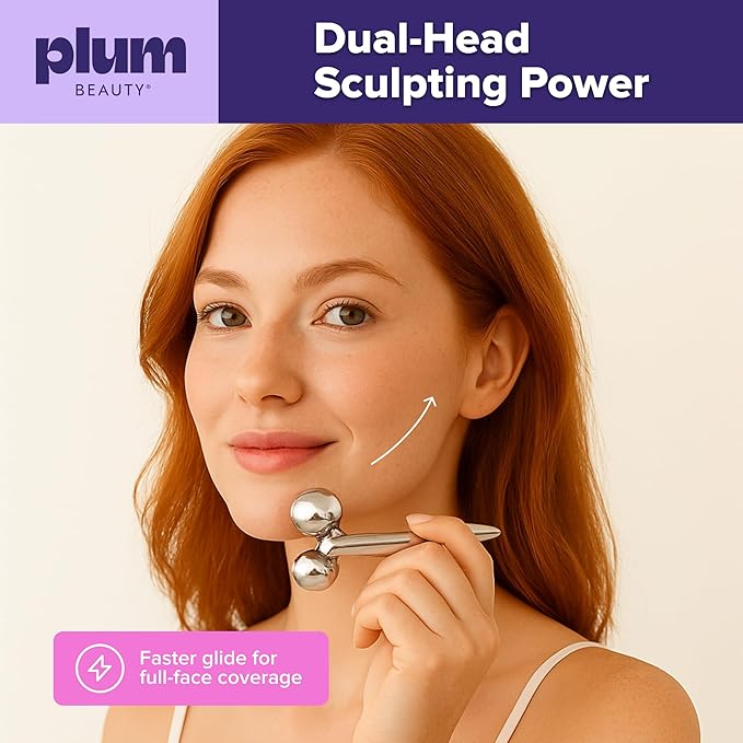 Contouring Dual Ended Silver Face Roller for Wrinkles and Lifting, - Face Rollers for Women, Men - Facial Roller supports lymphatic drainage, Skin Care Beauty Massager Facial Tool for Self Care-Velvo Beauty