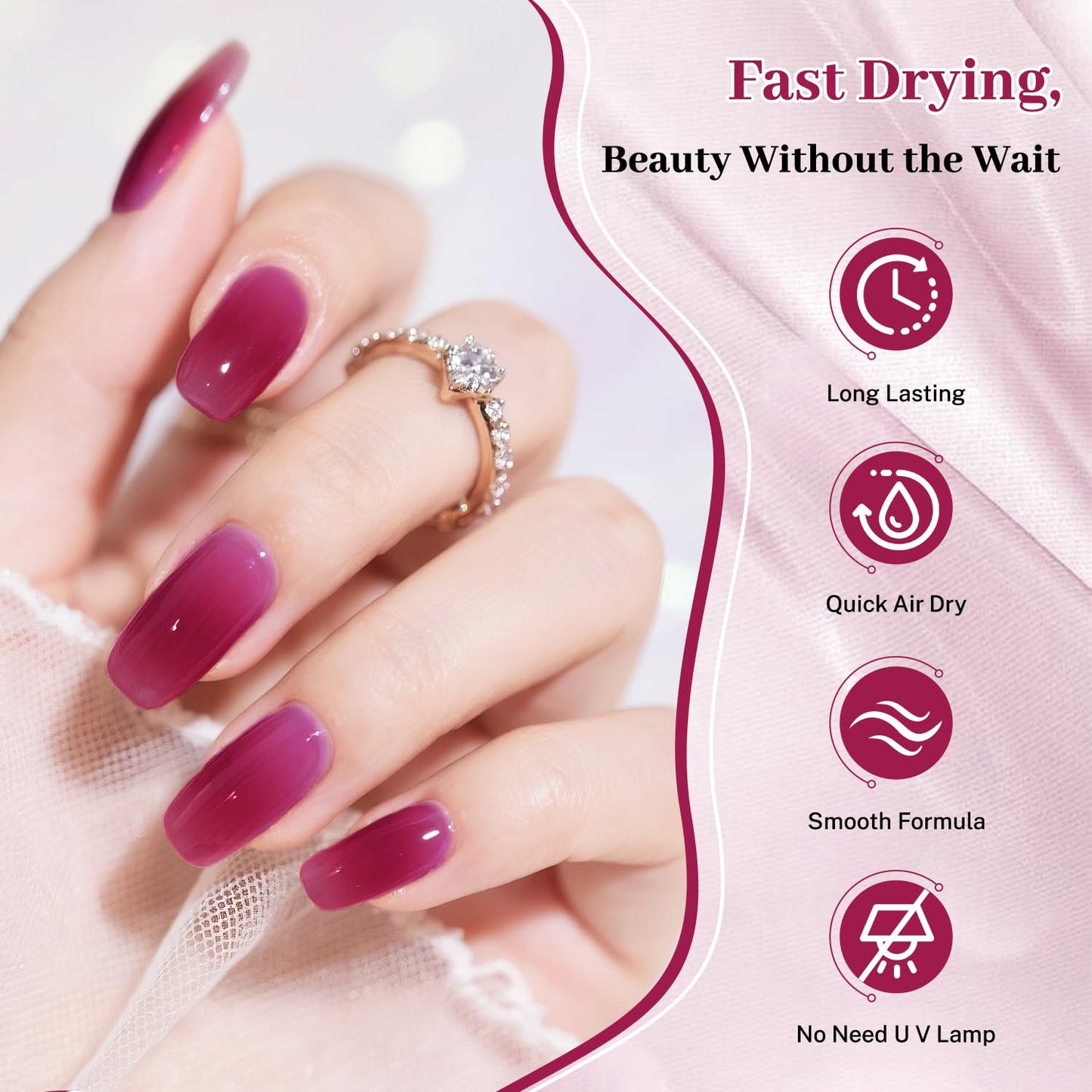 16.5ml Jelly Rose Red Nail Polish Large Volume Quick Dry Nail Polish, Long Lasting Shine, Fingernail Toenail Nail Art DIY Home Travel Nail Art Gift-Velvo Beauty