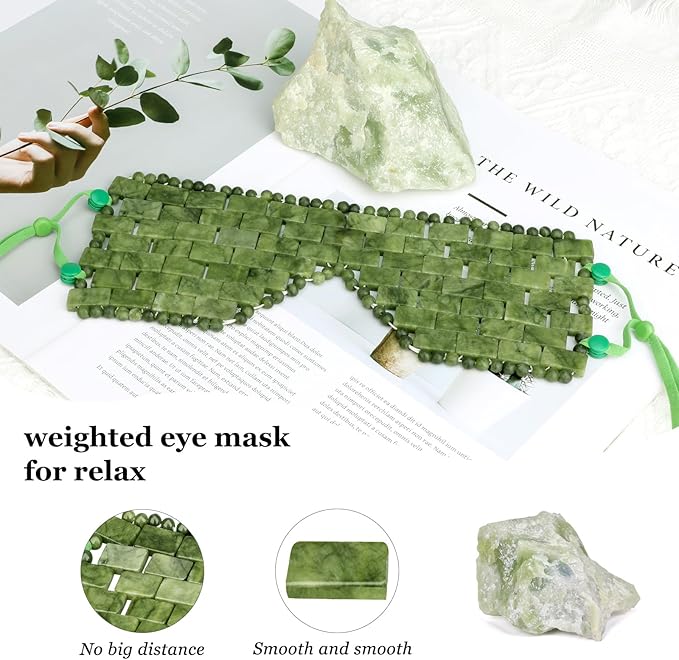 Jade Eye Mask, 2Pcs Large Facial Cooling Mask with 100% Real Jade for Hot & Cold Therapy,Green Jade Facial Eyes Sleeping Mask Relief Eye Cover by LazyGa-Velvo Beauty