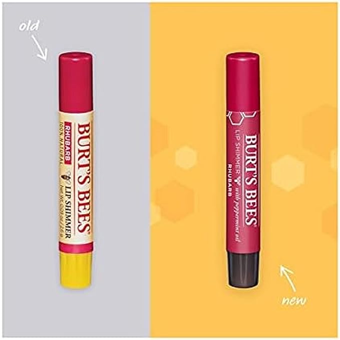 Burt's Bees Shimmer Lip Tint Set, Tinted Lip Balm Stick, Moisturizing for All Day Hydration with Natural Origin Glowy Pigmented Finish & Buildable Color, Rhubarb (4-Pack)-Velvo Beauty