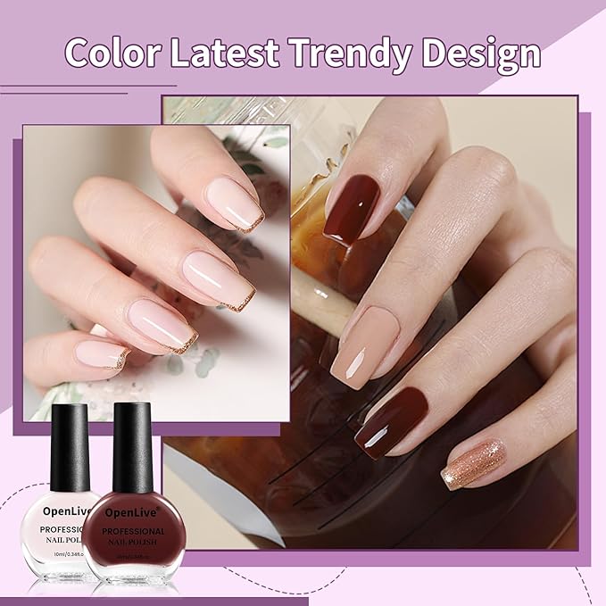 10ml Nude Pink Nail Polish Set 6 Colors Brown Red Purple All Seasons Neutral Color Quick Dry Nail Polish Set for Women Salon DIY Nail Art-Velvo Beauty
