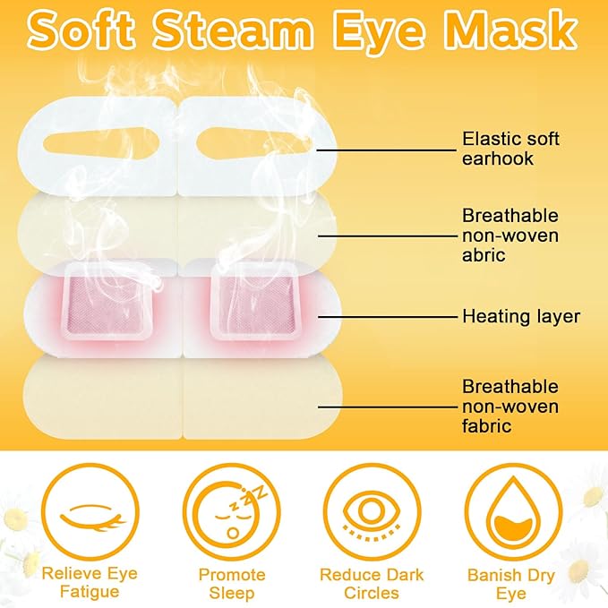 50 Packs Steam Eye Mask for Dry Eyes Spa Warm Sleep Eye Mask Self Heating Disposable Eye Masks for Home Office Travel Eyestrain Relieve (Chamomile Scent)-Velvo Beauty