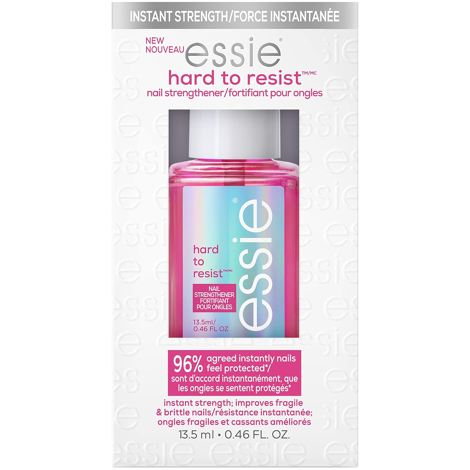 essie Nail Care, 8-Free Vegan, Hard To Resist Nail Strengthener, Glow and Shine, pink tint, 0.46 fl oz-Velvo Beauty