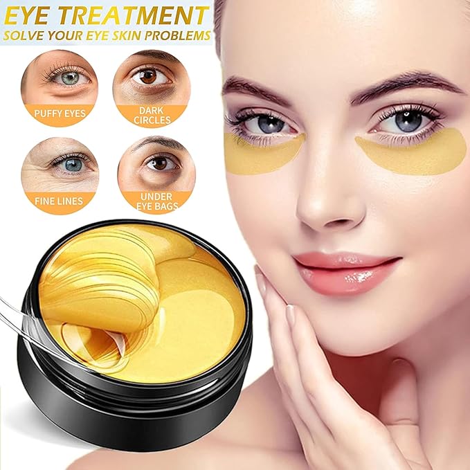 Under Eye Patches, 24K Gold Eye Mask, Eye Patches for Puffy Eyes and Dark Circles Reduce Eye Bags Fine Lines Smooth Wrinkle, Anti-Aging,Hydrating, Eye Skin care Pads with Collagen (60PCS)-Velvo Beauty