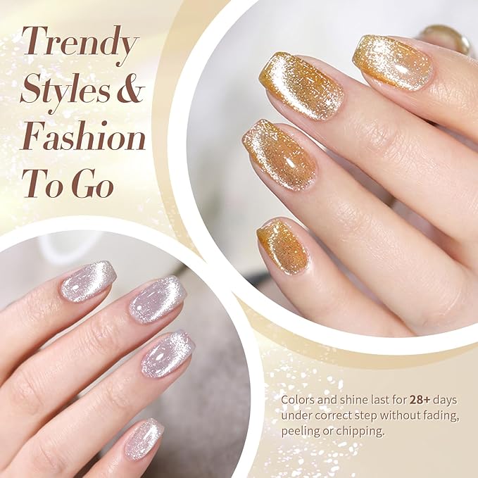 Born Pretty Cat Magnetic Eye Gel Nail Polish Reflective Glitter Gel Polish Red Silver Champagne Gold Glitter Gel Nail Polish 6PCS Set-Velvo Beauty