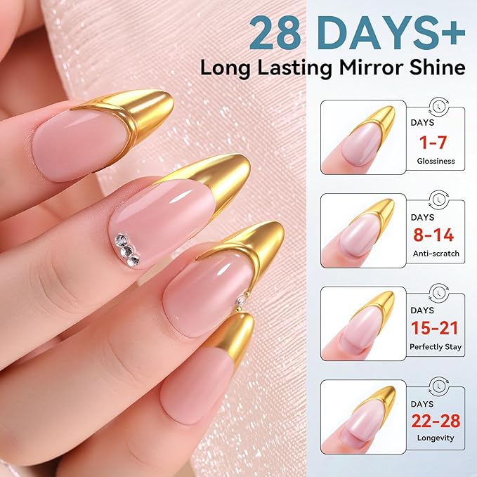 Makartt Gel Top Coat for Chrome Nail Powder - 2 Pcs 15ml Clear No Wipe High Gloss Top Coat Gel Nail Polish Mirror Shine Long Lasting Easy Application, Soak off UV Lamp, DIY Home Salon Art Design-Velvo Beauty