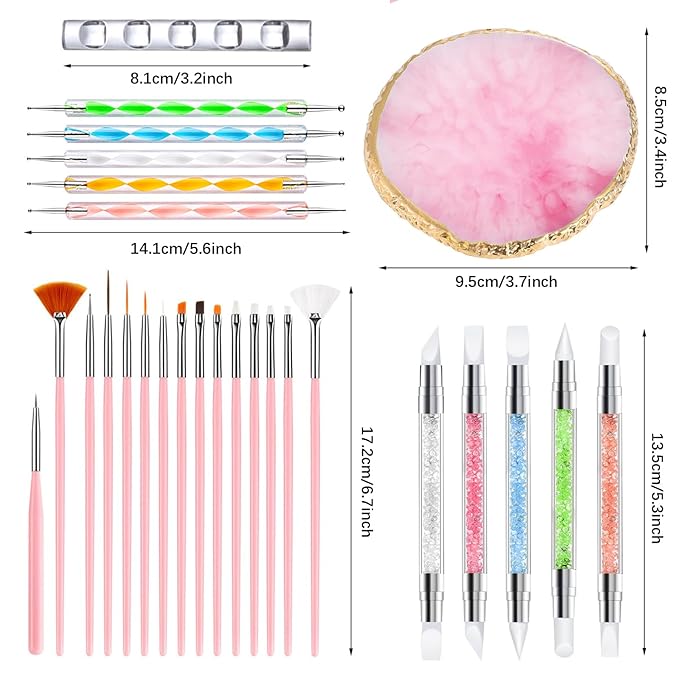 Nail Art Tools 27Pcs Set,Nail Art Brush,Resin Nail Art Palette,5 Pcs Nail Art Sculpture Pen,2-way Acrylic Silicone Engraving Pen Dotting Pen Tools Nail Art Kit for Nail Art DIY-Velvo Beauty
