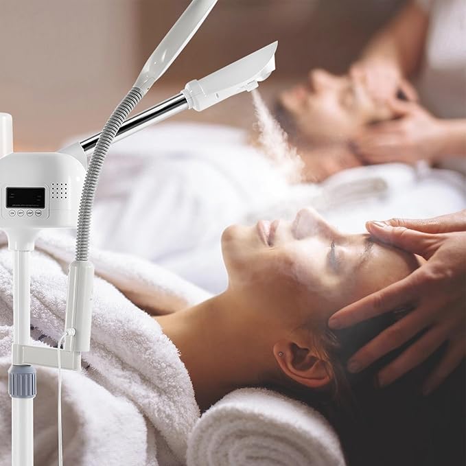 Professional Facial Steamer 2 in1 Steamer for Face 5X LED Magnifying Lamp Facial Steamer for Esthetician Beauty Face Equipment Use at Home or Salon（White）-Velvo Beauty