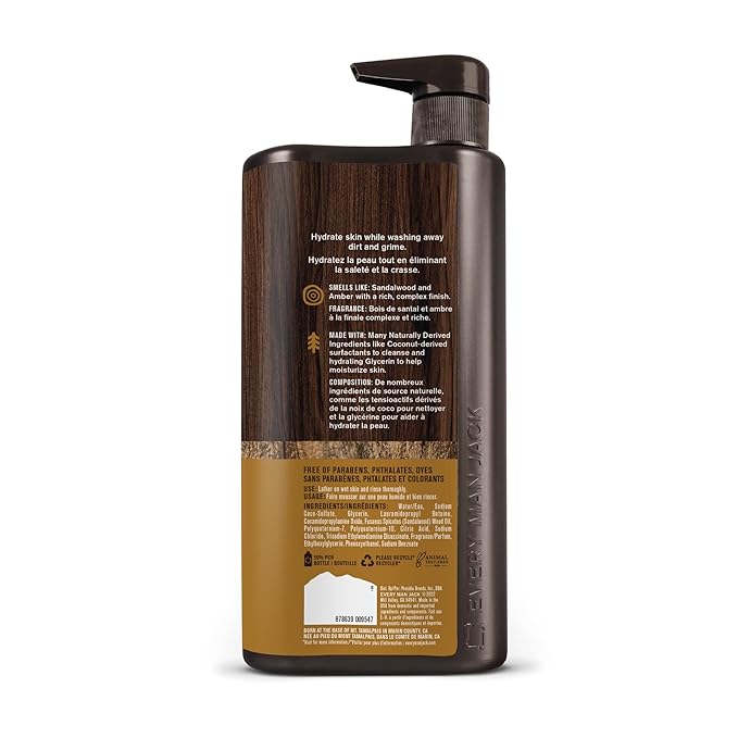 Every Man Jack Amber + Sandalwood Mens Body Wash for All Skin Types - Cleanse, Hydrate, and Smell Great - Free of Parabens, Phtalates, and Dyes - 33.8 fl oz (2 Pack)-Velvo Beauty