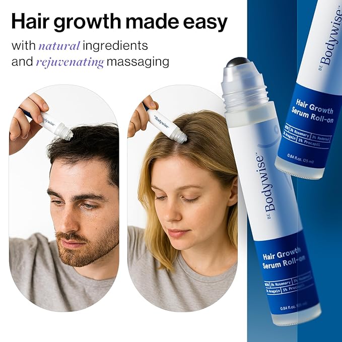 Be Bodywise Rosemary Hair Growth Serum Roll On 25 ml – 3% Rosemary, 3% Redensyl & 2% Anagain | DHT-Blocking Scalp Serum Boosts Oxygen Flow, Reduces Hair Fall | Paraben/Sulfate-Free | Women & Men-Velvo Beauty