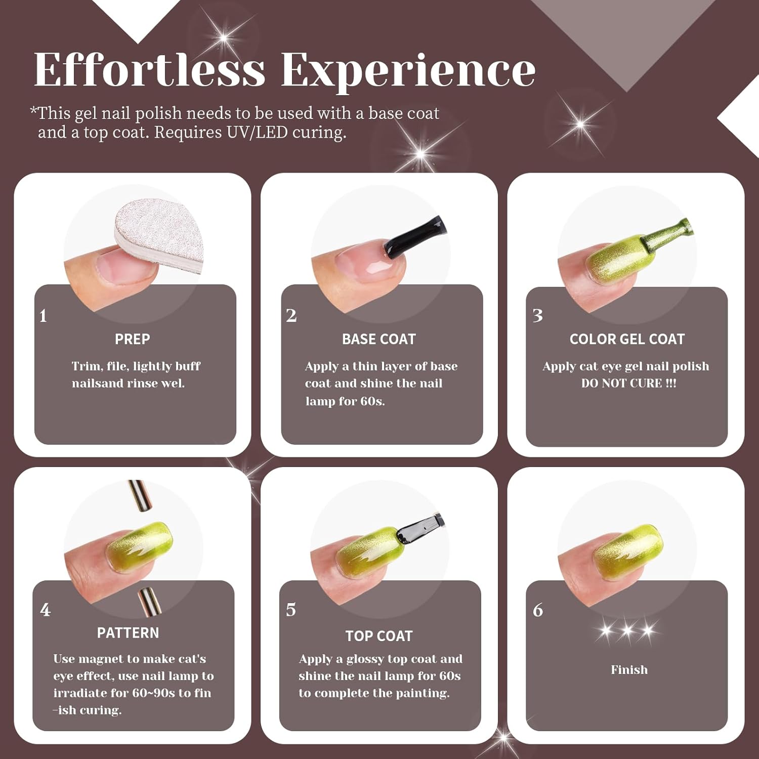 Brown Cat Eye Gel Nail Polish,Brown Reflective Holographic Shimmer Cateye Gel Polish with Magnet,Silver Shimmer Velvet Soak Off Uv Led Home Diy Manicure,Fall Winter Colors GP0104-Velvo Beauty