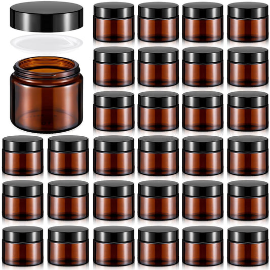 Domensi 32 Pcs 2 oz Glass Jars with Lids Travel Size Round Leakproof Empty Cosmetic Jars with Inner Liners Lid for Storing Makeup Lotions Face Cream Ointments Candle DIY Making (Amber)-Velvo Beauty