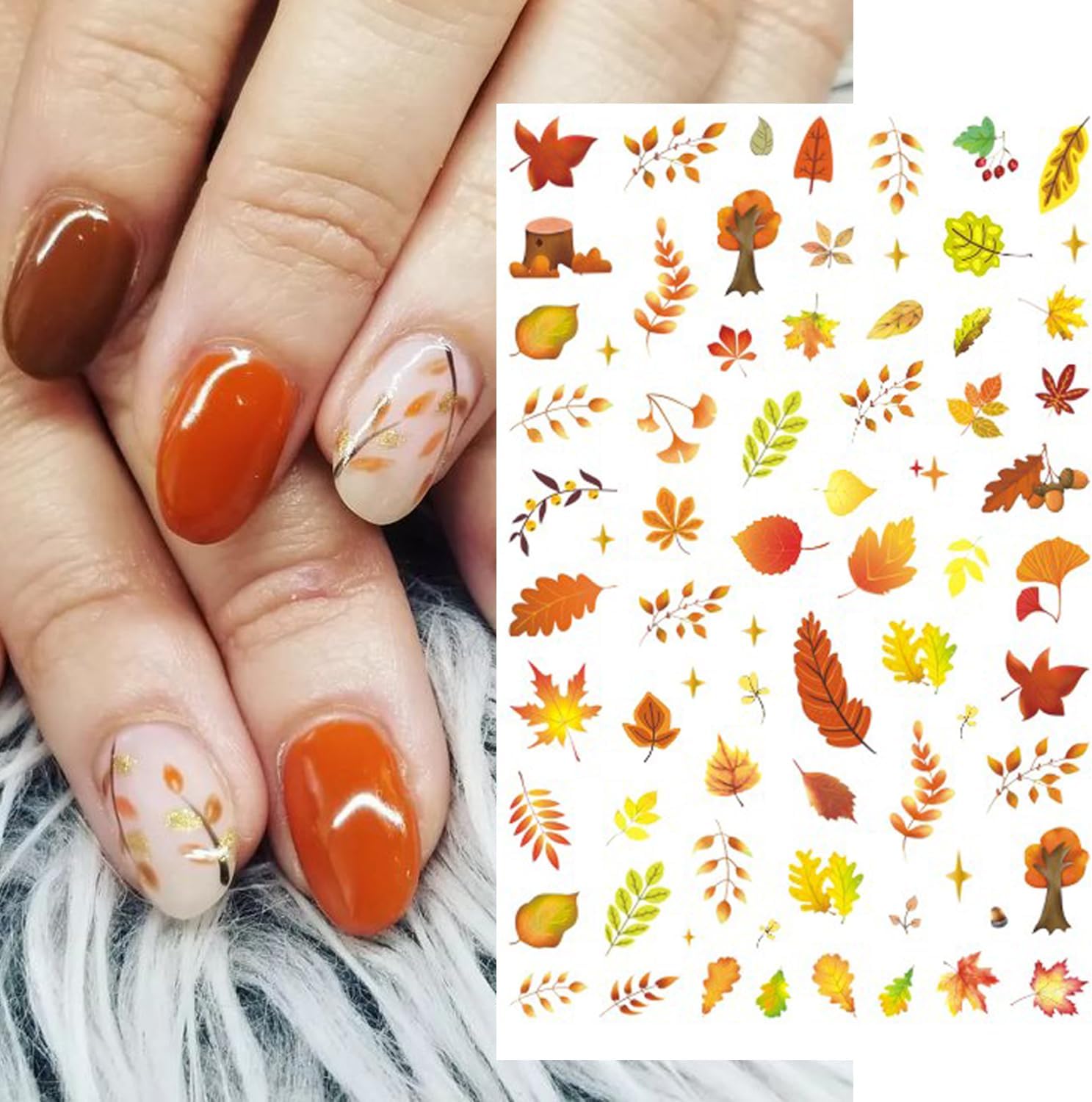 6Pcs Fall Nail Stickers for Nails Art - Cute Pumpkin Nail Decals Yellow Fallen Leaves for Nails Autumn Maple Leaf Theme Thanksgiving Nail Design Adhesive Sticker Sliders for Women Nail Art Decorations-Velvo Beauty