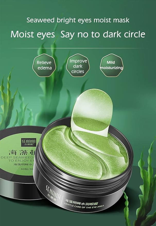 Senana MarinaUnder Eye Masks, Eye Lines And Moisturizing Eye Patches, Moisturizing, Nourishing, Improving Eye Bags, Dark Eye Circles, Under Eye Gel Pads with Collagen Hyaluronic Acid (60 Pieces) (Deep Seaweed Collagen)-Velvo Beauty