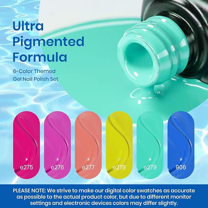 Beetles Gel Nail Polish Set, 6 Colors Bright Rainbow Nail Art Orange Blue Pink Green Neon Gel Polish Kit Soak Off UV Gel DIY Nail Art for Women Pool Party Holiday Manicure-Velvo Beauty