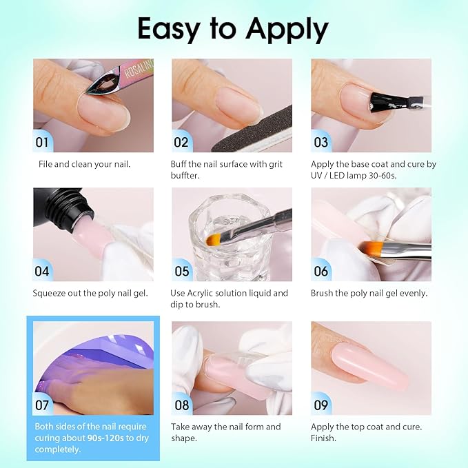 ROSALIND Poly Nail Gel Kit -12 Colors + Nail Art Accessories Kit Summer Neon Poly Nails Gel Kit Starter Kit With Slip Solution Pro Bright Colors Nail Extensions Gel Set with Mini UV Lamp-Velvo Beauty