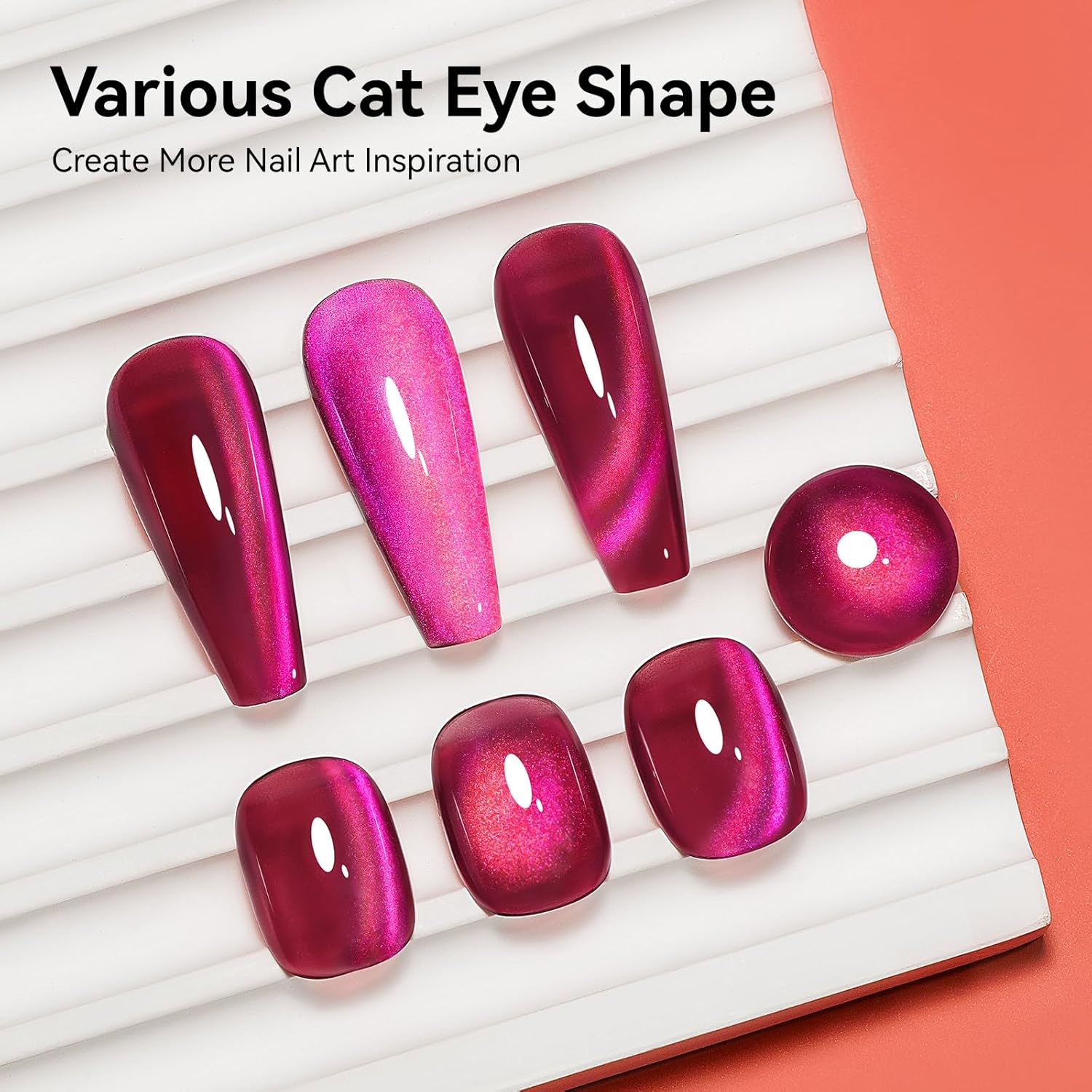 Cat Eye Gel Nail Polish, Magentic Nail Polish With Magnet Red Pink Double Magic Effect, Jelly Color Glitter Shimmer UV Gel Holographic For Salon DIY At Home-Velvo Beauty