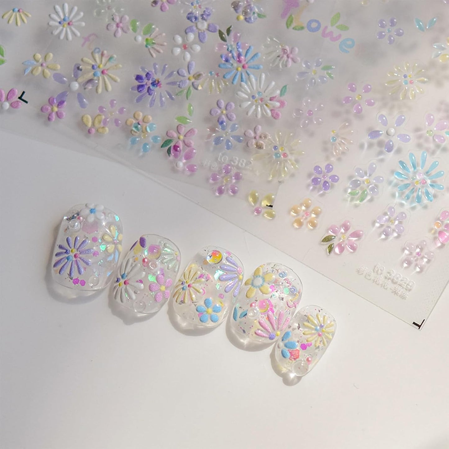 5D Flower Nail Art Stickers,Embossed Self-Adhesive Colorful Floral Nail Decals Cute Daisy Small Flower Floral Nail Art Supplies Summer Nail Design for Women and Girls DIY Manicure Decoration-Velvo Beauty