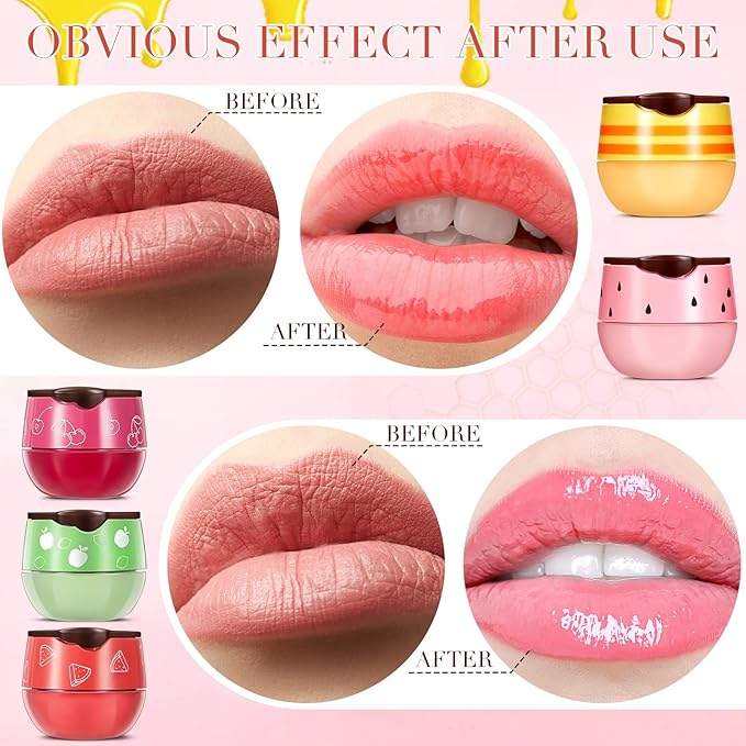 12 Pcs Bee Lip Balm Honey Pot with Brush Propolis Lip Mask Overnight, Moisturizing Hydrating Lip Sleeping Mask Prevention Dry and Cracked(Honey+Strawberry+Watermelon+Apple Lime+Cherry)-Velvo Beauty