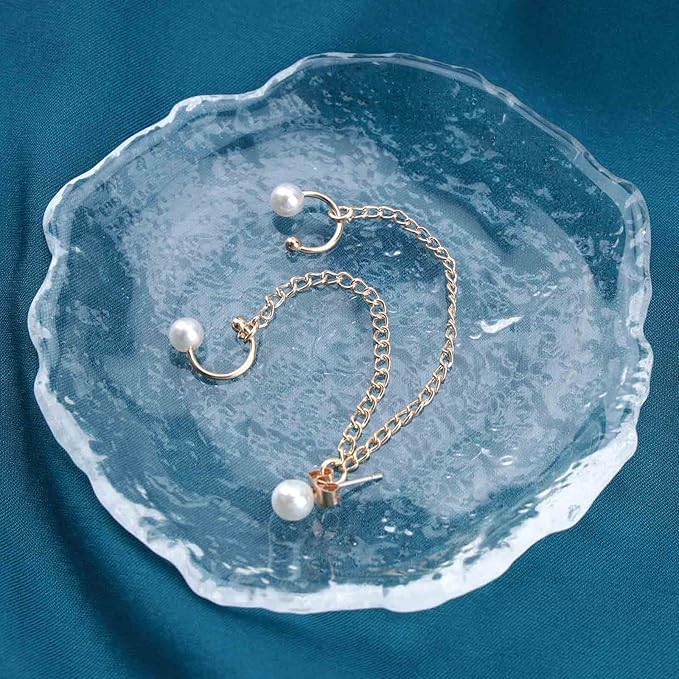 Vintage Pearl Cuff Chain Earrings Gold Chain Ear Cuffs Dangle Chain Cartilage Earrings Pearl Studs Earrings Cartilage Helix Earrings Helix to Lobe chain earrings Jewelry for Women and Girls (Gold A)-Velvo Beauty